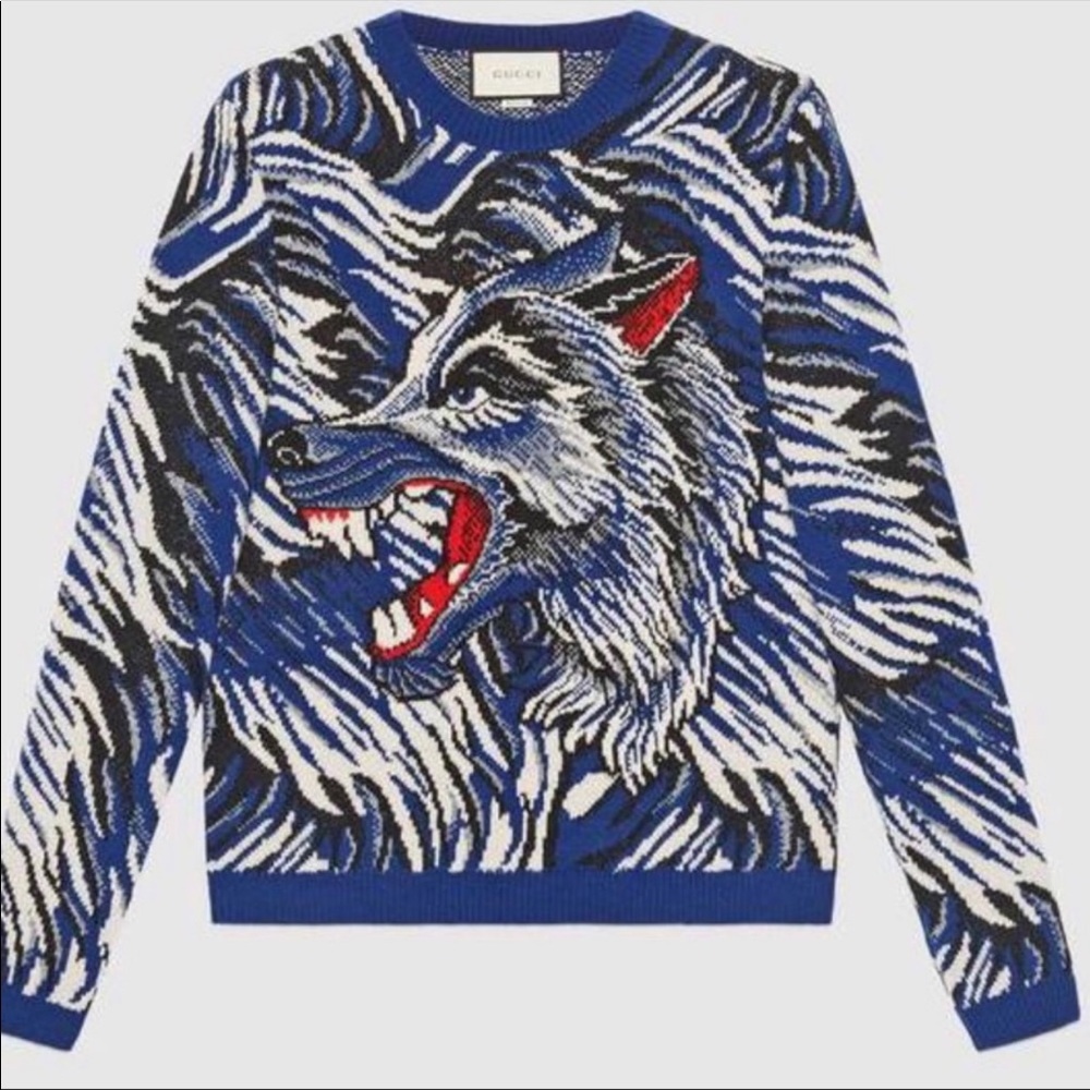Gucci Jacquard Crew Neck Wolf Sweater